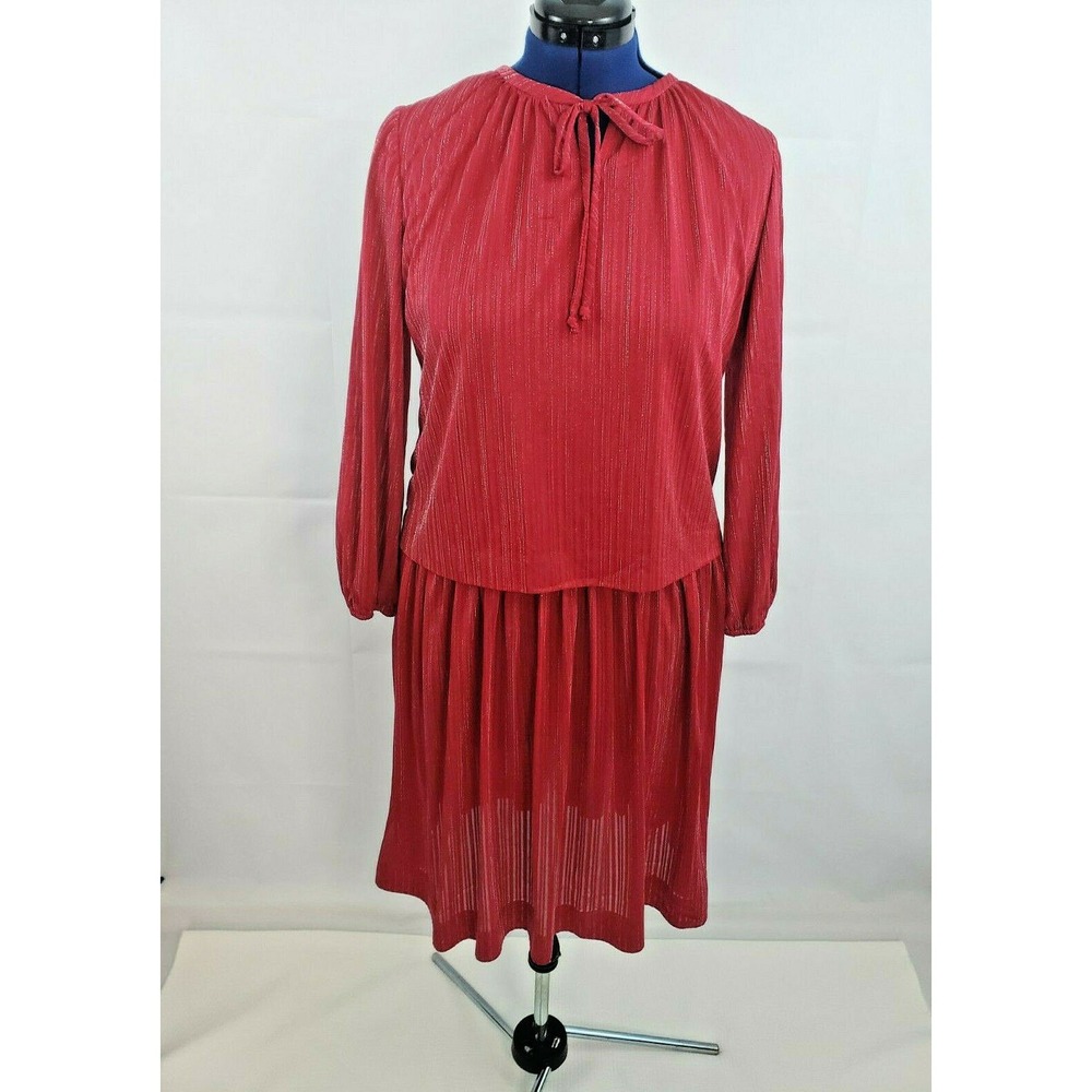 Vintage Femme of Dallas women's Silver Thread Red Blouson Dress size 12.5 Z06
